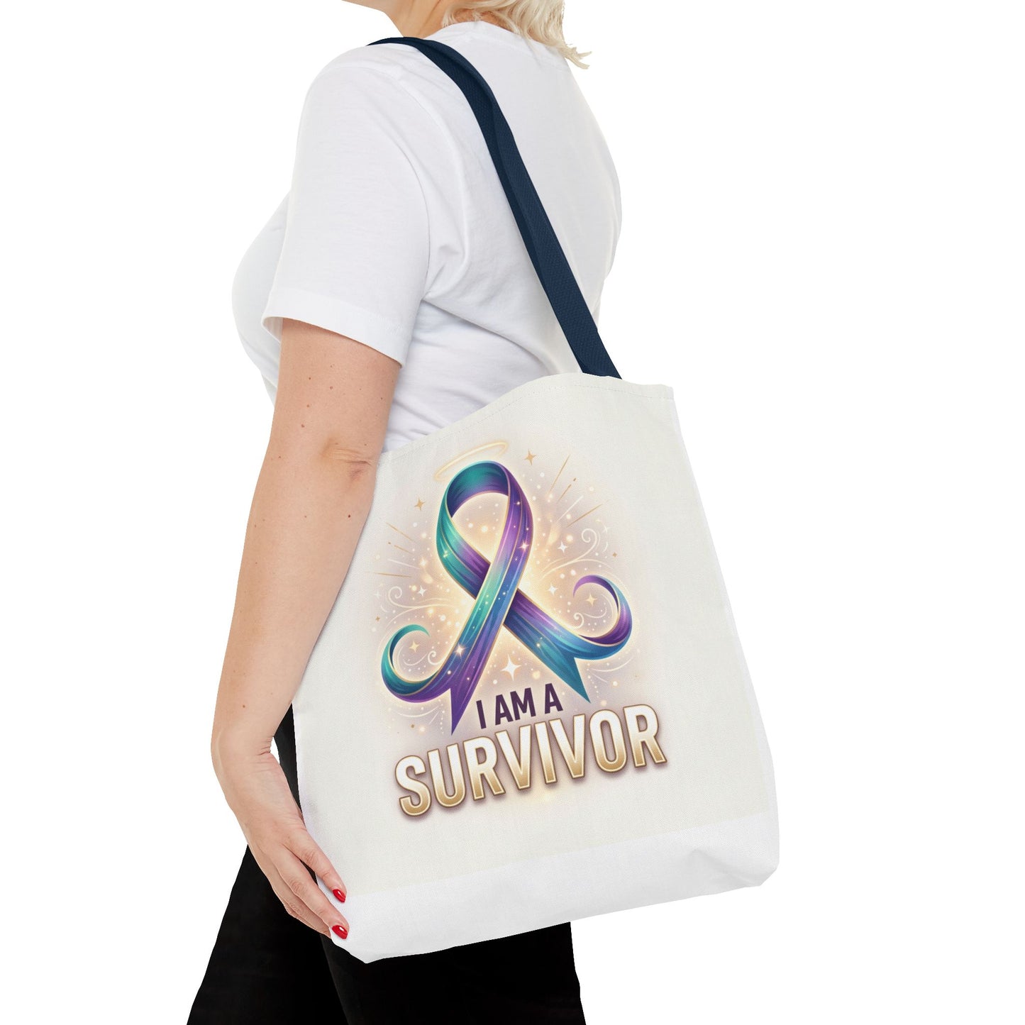 Survivor Ribbon Tote Bag - "I Am a Survivor" Awareness Reusable Shopper