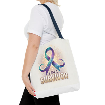 Survivor Ribbon Tote Bag - "I Am a Survivor" Awareness Reusable Shopper
