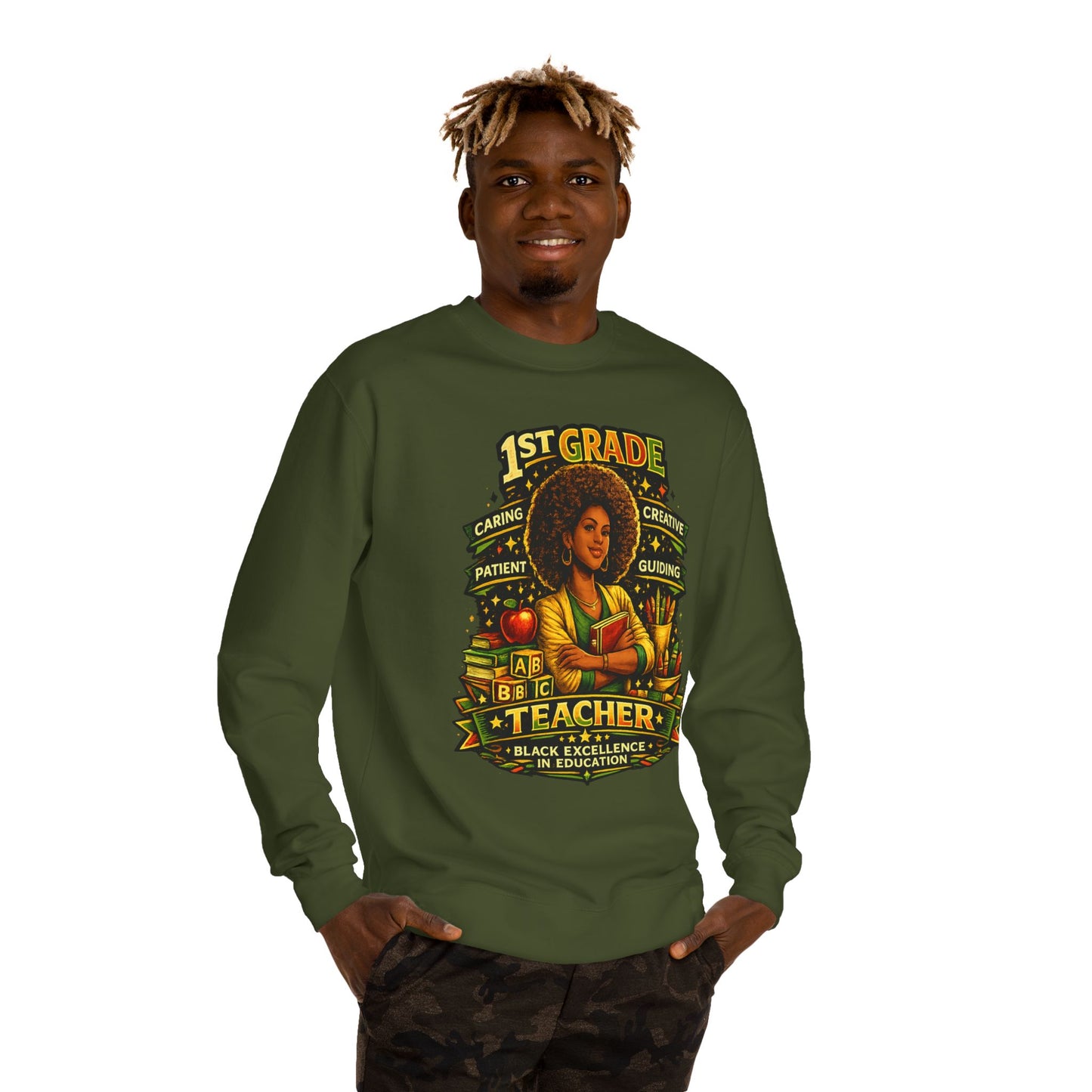 1st Grade Teacher Sweatshirt — Black Excellence in Education Crewneck