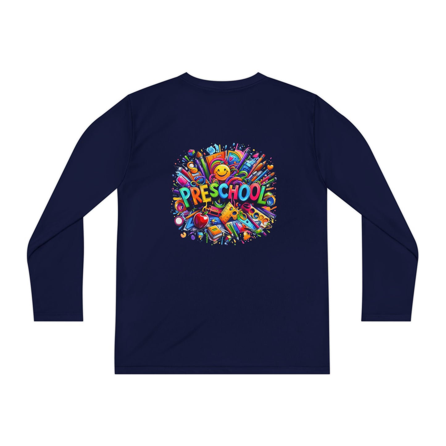Youth Preschool Long Sleeve Tee - Colorful School Supplies Design