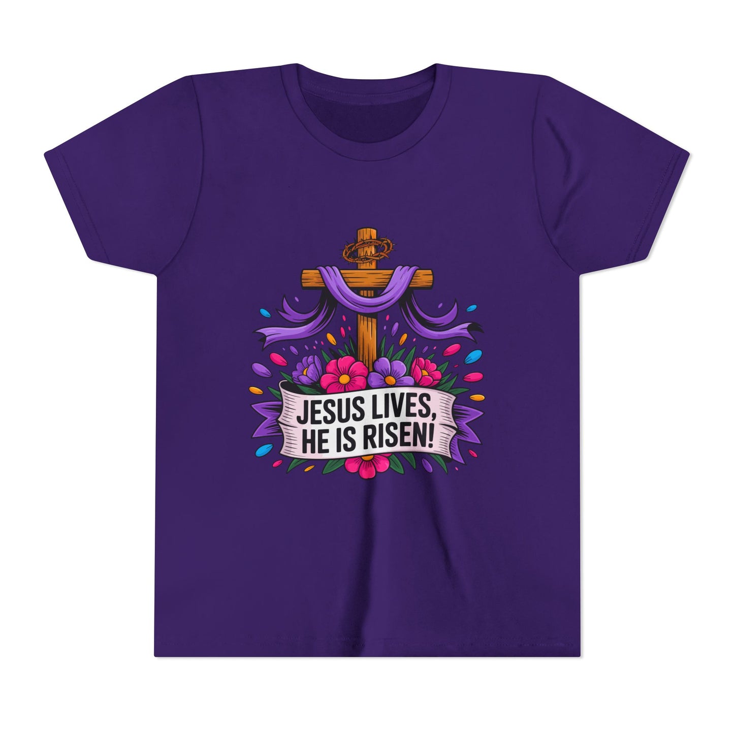 Youth Tee — "Jesus Lives, He Is Risen!" Easter Christian Tee