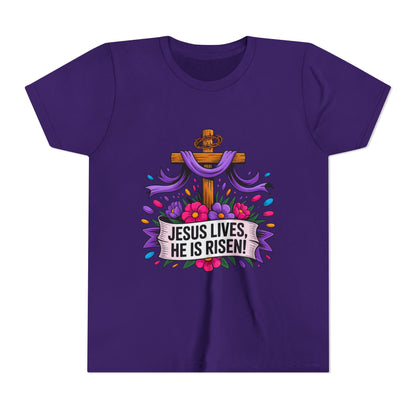 Youth Tee — "Jesus Lives, He Is Risen!" Easter Christian Tee