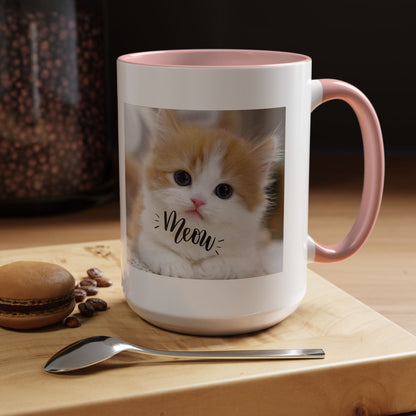 Cat Photo Coffee Mug - Cute Kitten 'Meow' Accent Mug (11/15oz)