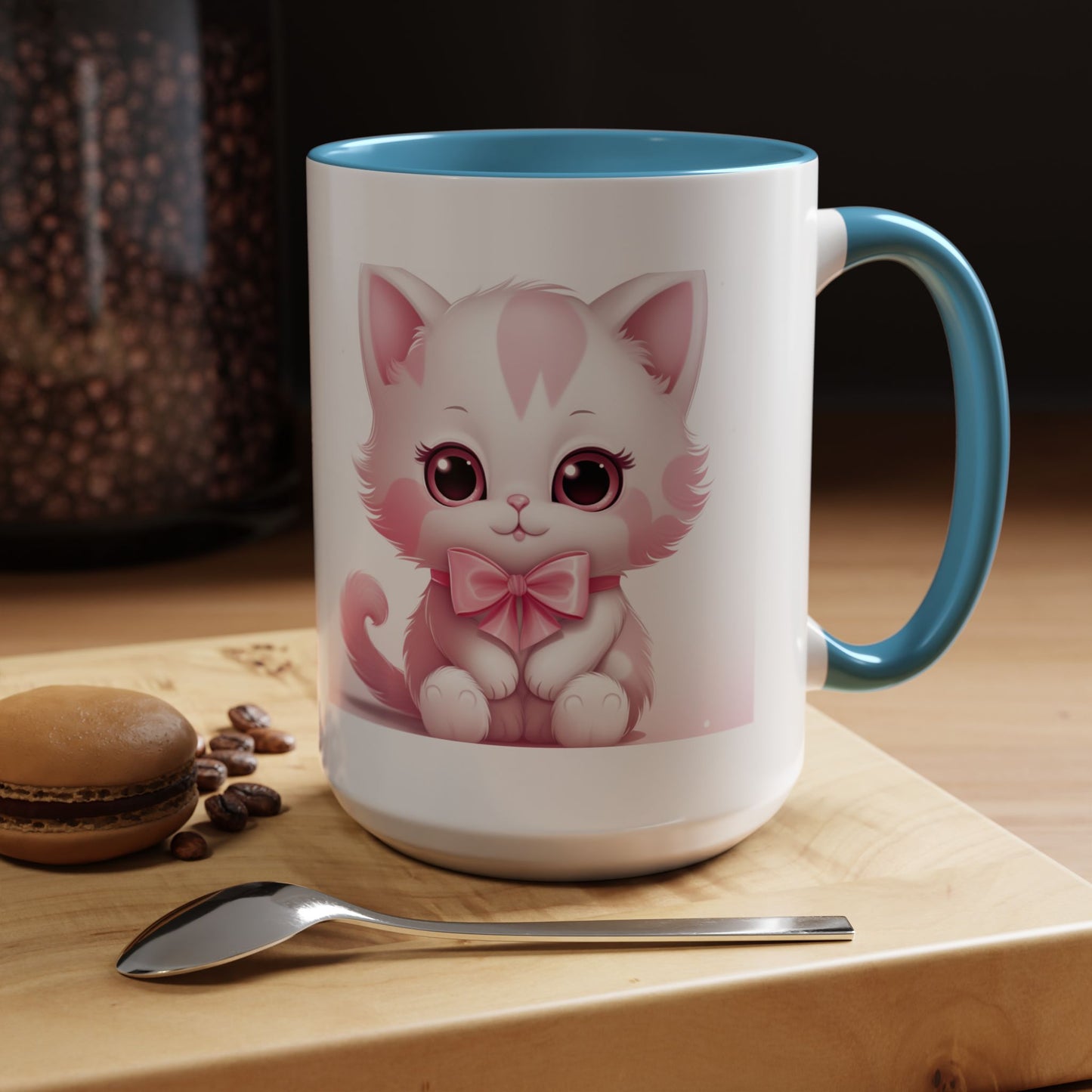 Cute Pink Kitty Accent Coffee Mug — Adorable Cat Design, Gift for Cat Lovers