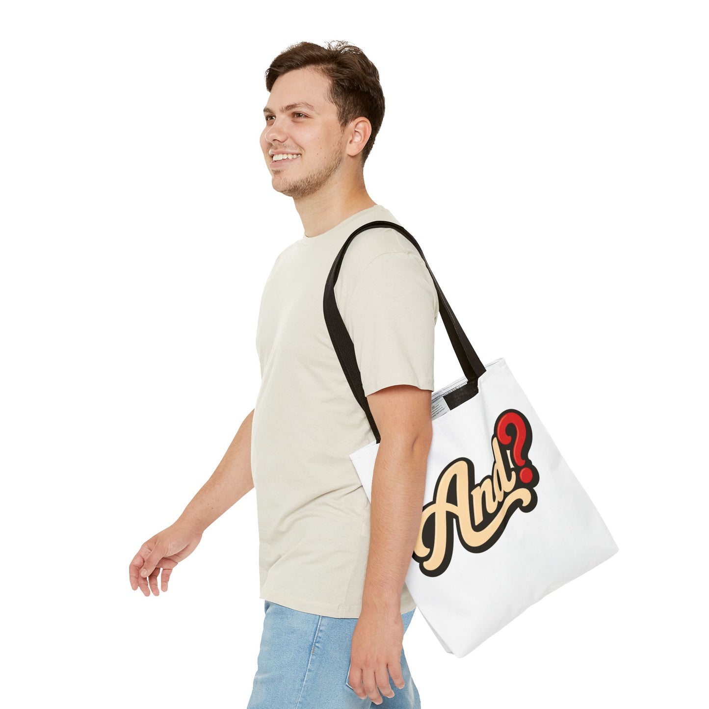 And? Graphic Tote Bag — Retro Script Question Mark Design