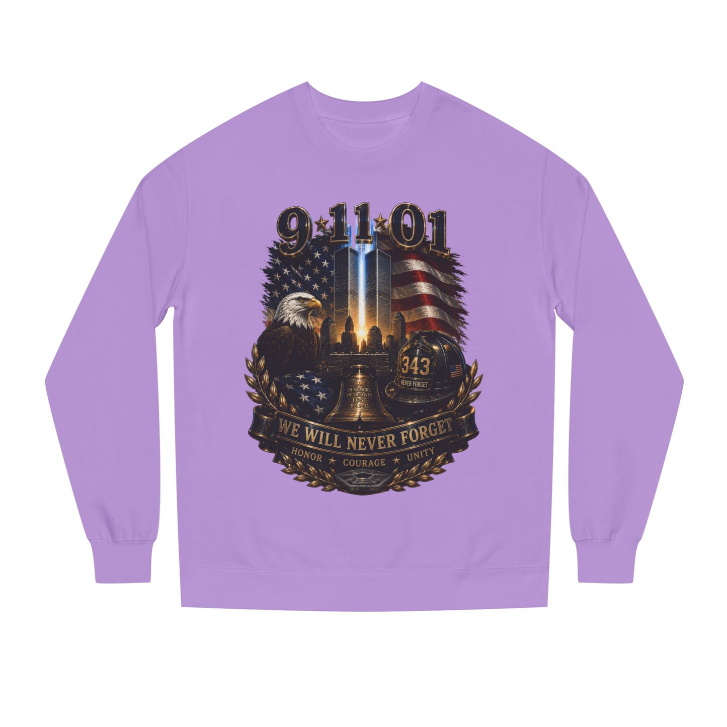9/11 Remembrance Crewneck Sweatshirt — We Will Never Forget Memorial Tee