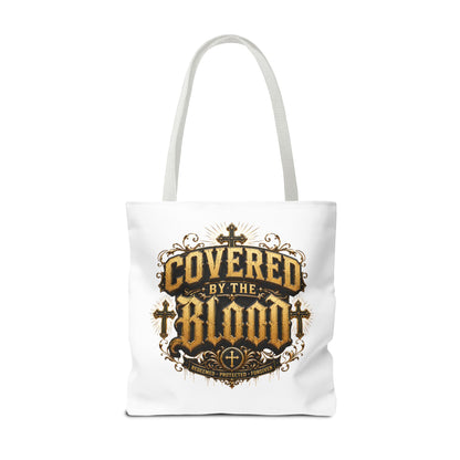 Covered by the Blood Tote Bag — Christian Cross Faith Canvas Tote