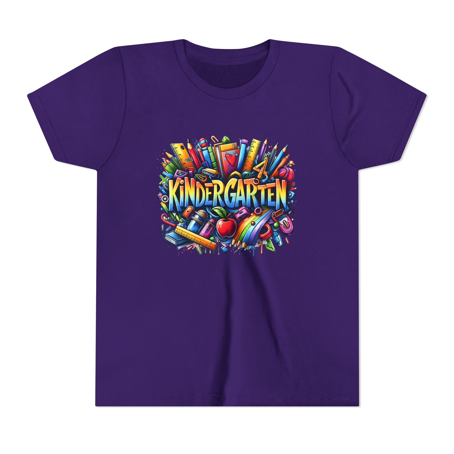 Kindergarten Colorful School Supplies Youth Tee — Back-to-School Kids T-Shirt