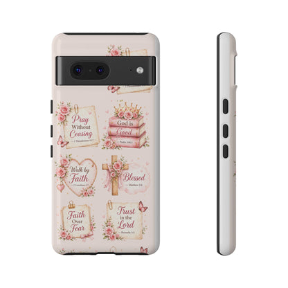 Christian Floral Phone Case — "Pray Without Ceasing" Faith Cross Design