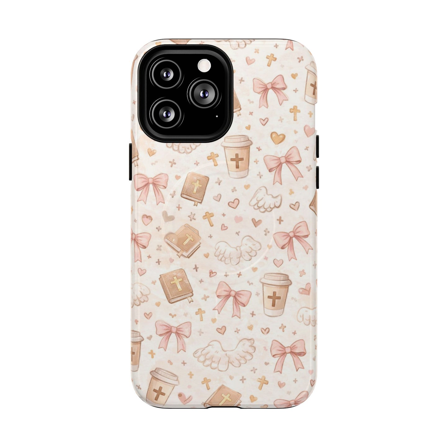 Christian Pattern Phone Case — Cute Cross, Bible & Dove Tough Magnetic Case