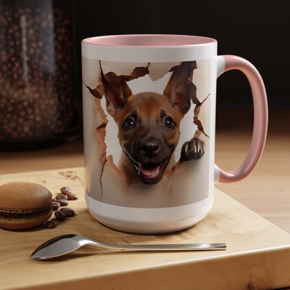 Accent Coffee Mug - Playful Puppy Peeking Through Tear Design (11/15oz)