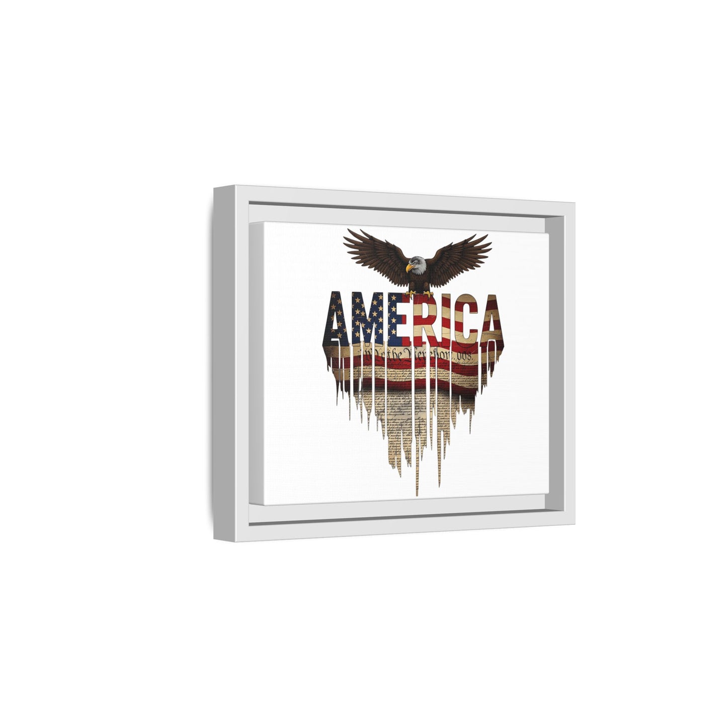 America Eagle Matte Canvas Framed Wall Art — Patriotic USA Flag Typography Print