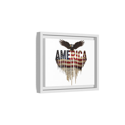 America Eagle Matte Canvas Framed Wall Art — Patriotic USA Flag Typography Print