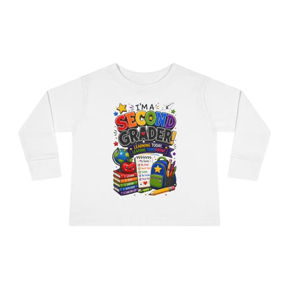 Toddler Long Sleeve Tee — "I'm a Second Grader!" Back-to-School Graphic Shirt