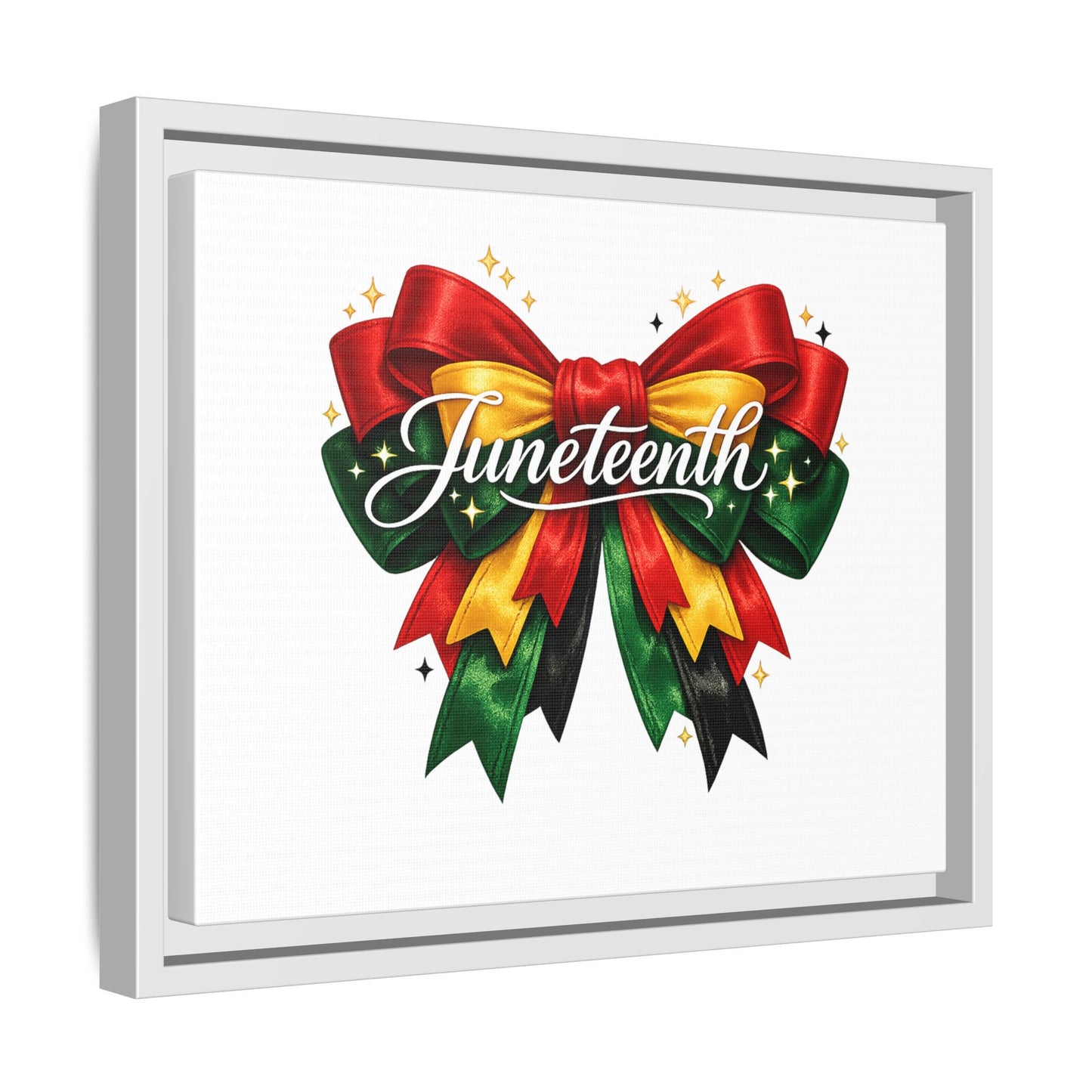 Juneteenth Framed Canvas Print – Festive Red, Green & Gold Ribbon Wall Art