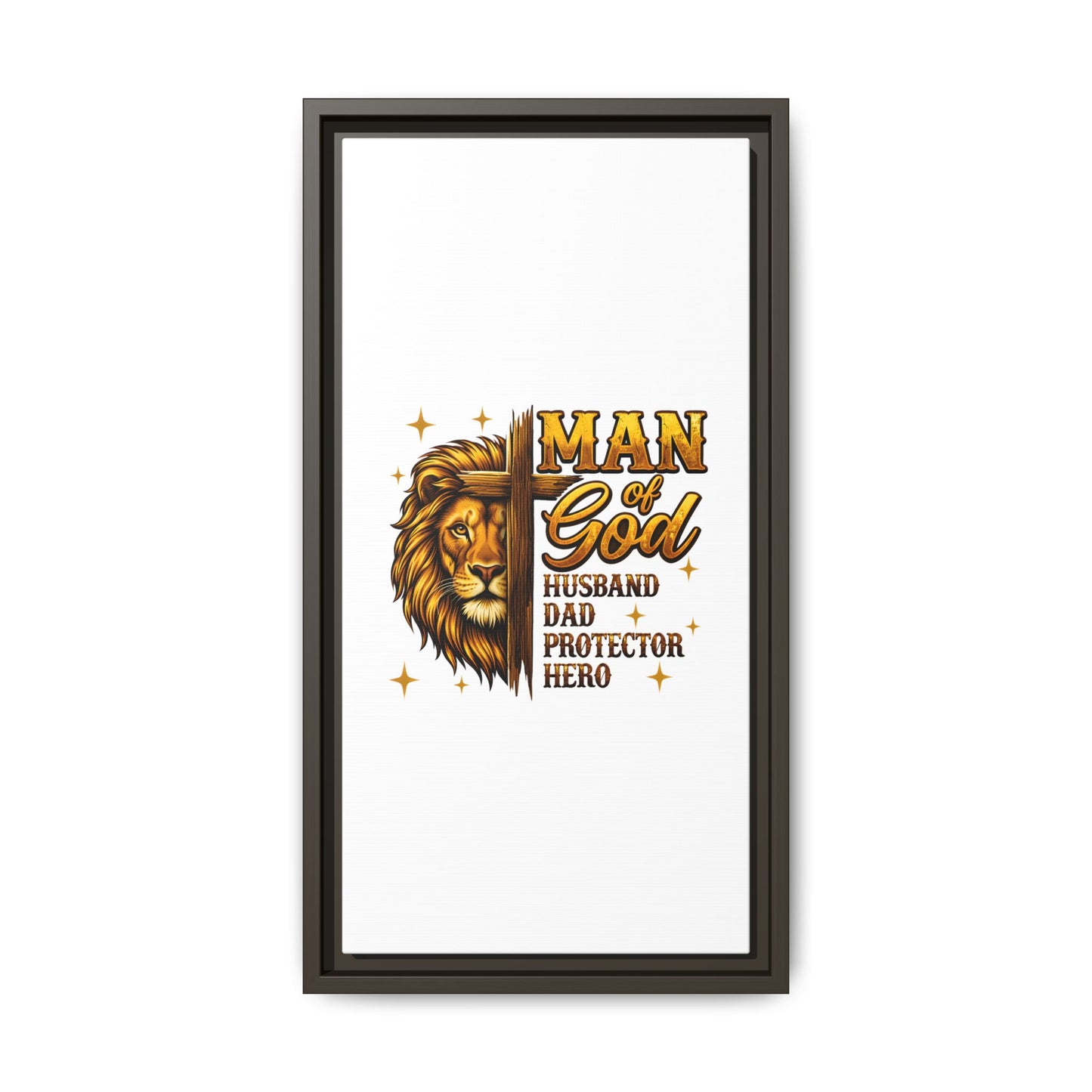 Man of God Framed Canvas Art — 'Man of God: Husband, Dad, Protector, Hero' Religious Wall Decor