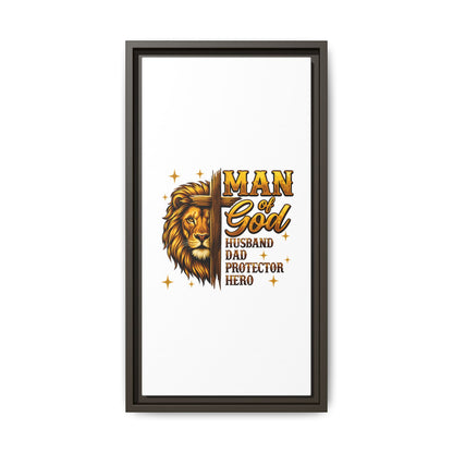 Man of God Framed Canvas Art — 'Man of God: Husband, Dad, Protector, Hero' Religious Wall Decor
