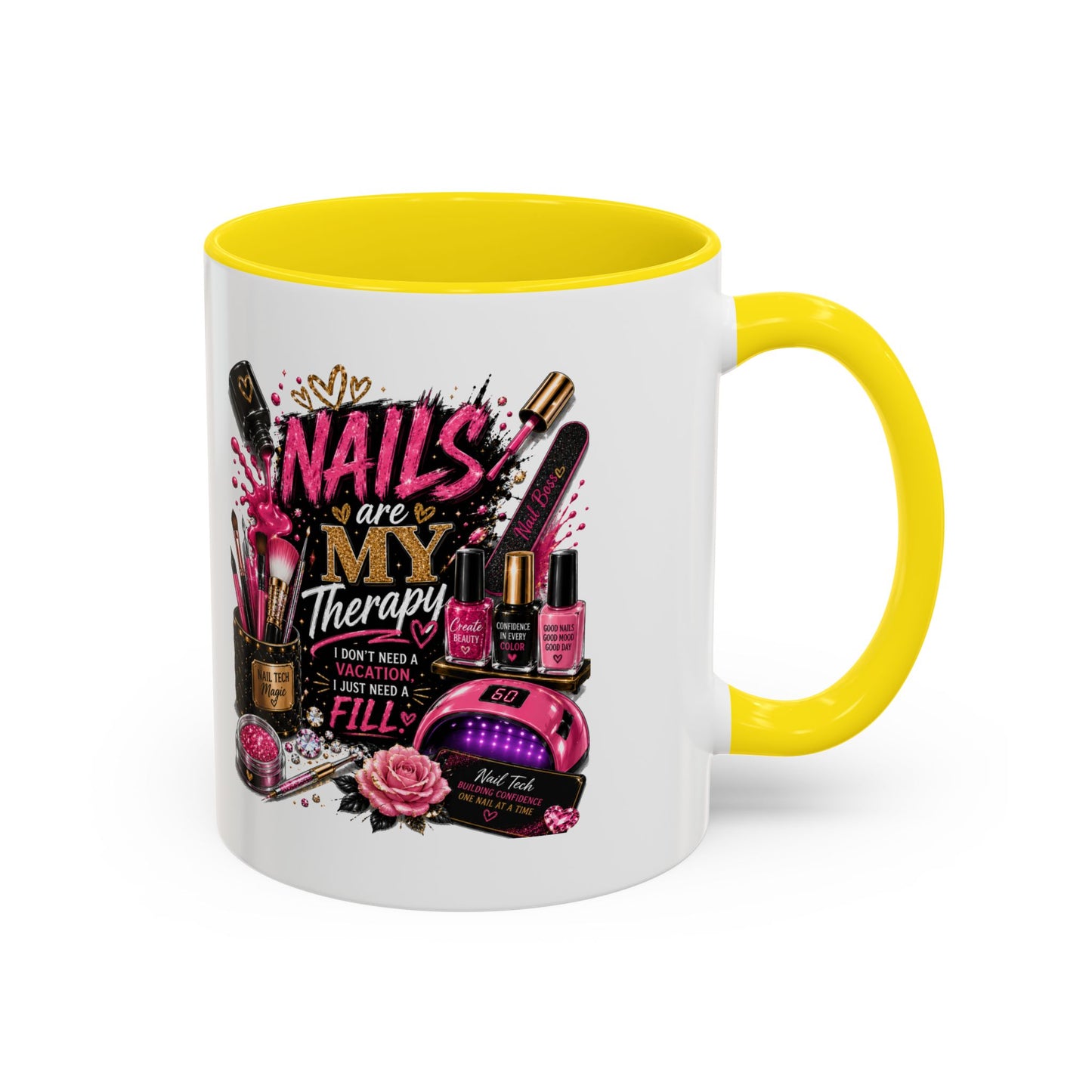Coffee Mug — "Nails Are My Therapy" Pink Nail Tech Gift