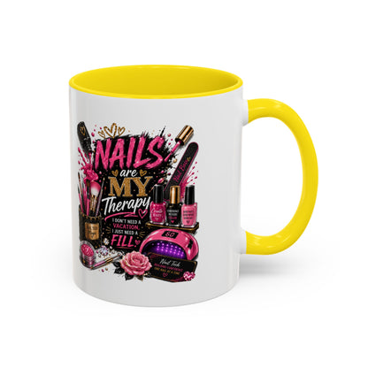 Coffee Mug — "Nails Are My Therapy" Pink Nail Tech Gift