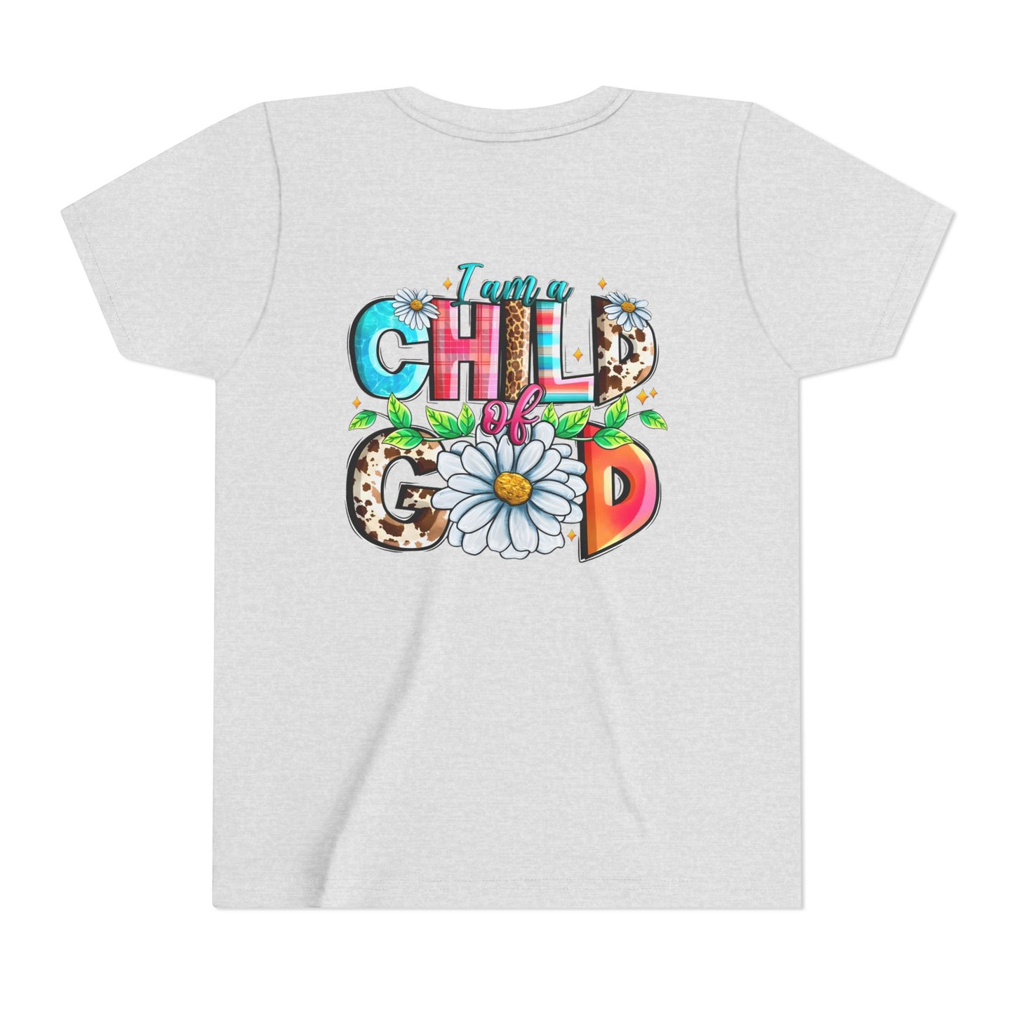 Youth Tee — "I Am a Child of God" Floral Christian Graphic