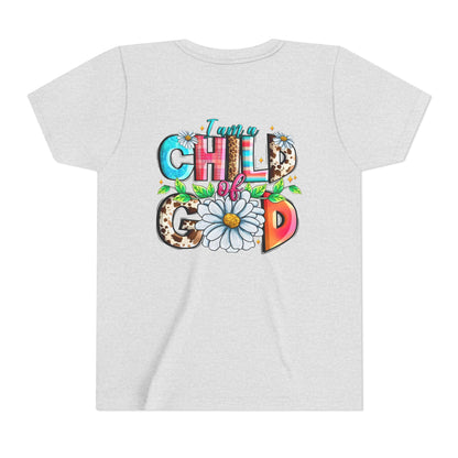 Youth Tee — "I Am a Child of God" Floral Christian Graphic