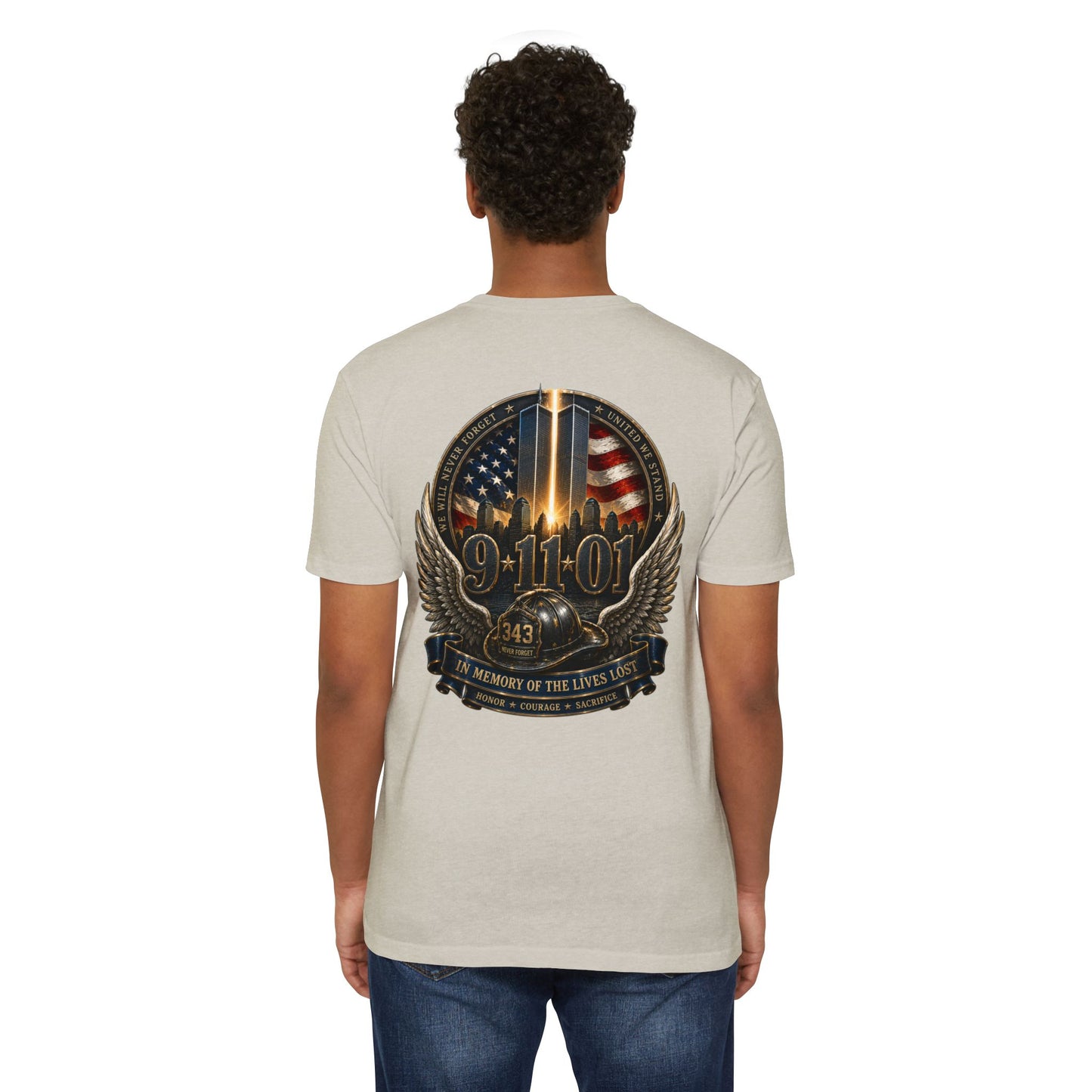 9/11 Memorial T-Shirt — In Memory of the Lives Lost Patriotic Firefighter Tribute