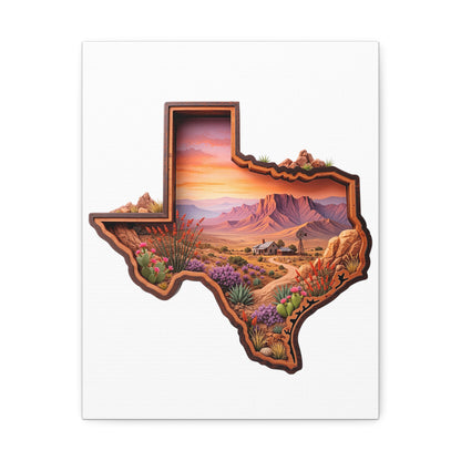 Texas Desert Landscape Stretched Canvas — Sunset State Silhouette Wall Art