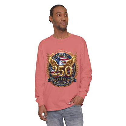 250 Years Anniversary Long Sleeve T-Shirt — USA Bicentennial 1776–2026 Eagle Emblem