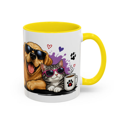 Dog and Cat Coffee Mug – "Life is Better with a Cat" Accent Ceramic Mug