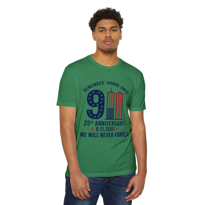 9/11 Memorial T-Shirt – "Remember Honor Unite" 25th Anniversary We Will Never Forget