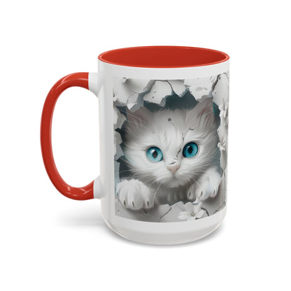 Cute Blue-Eyed Kitten Accent Coffee Mug – Floral Peekaboo Cat Design (11/15 oz)