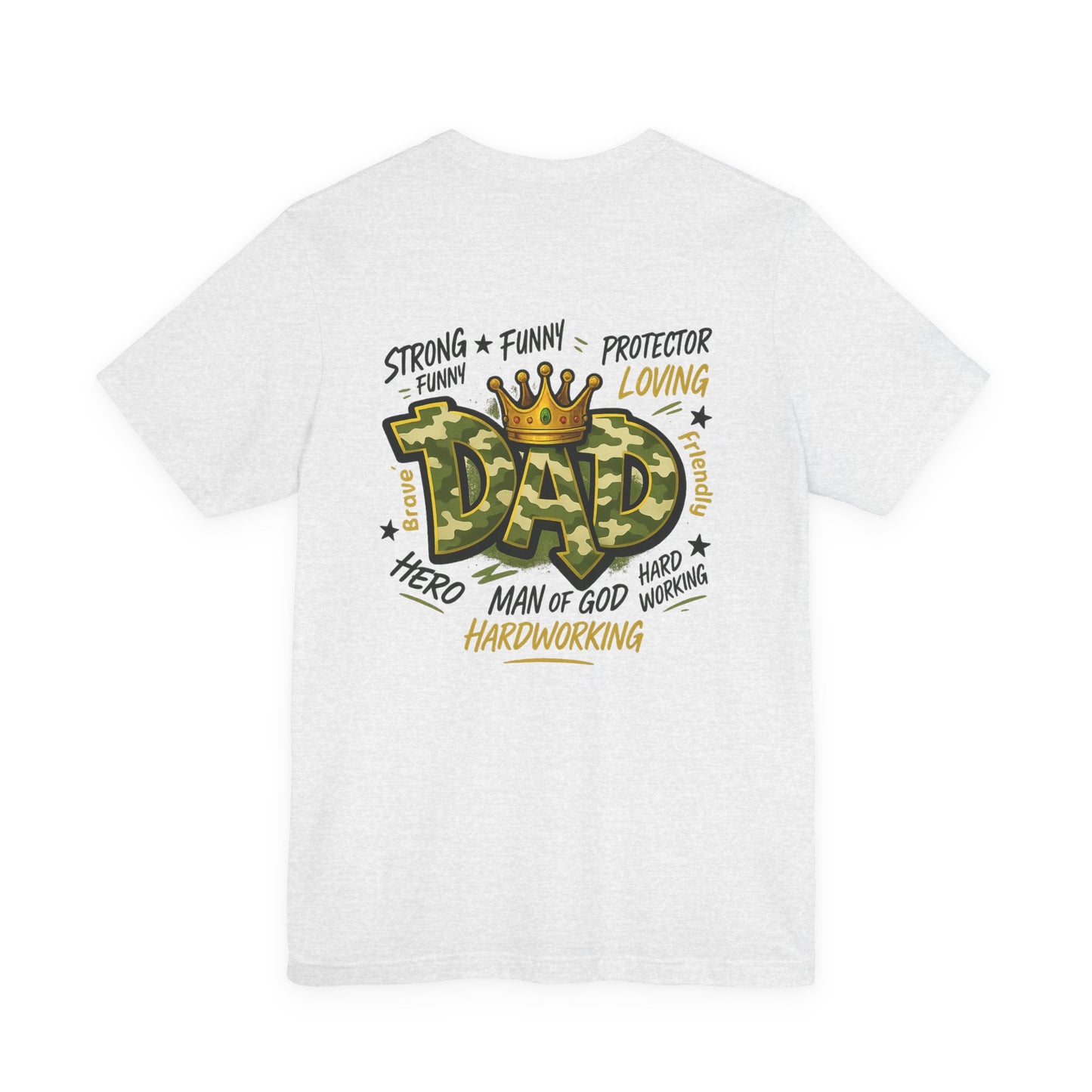 Dad Camo Crown T-Shirt — 'DAD' Graphic with 'Man of God, Hardworking' Father's Day Tee