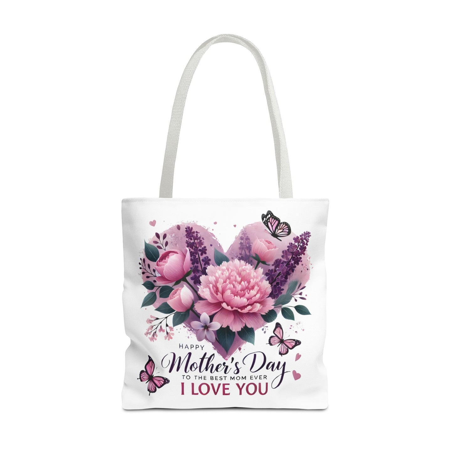Mother's Day Floral Tote Bag - "Happy Mother's Day I Love You" Heart Bouquet