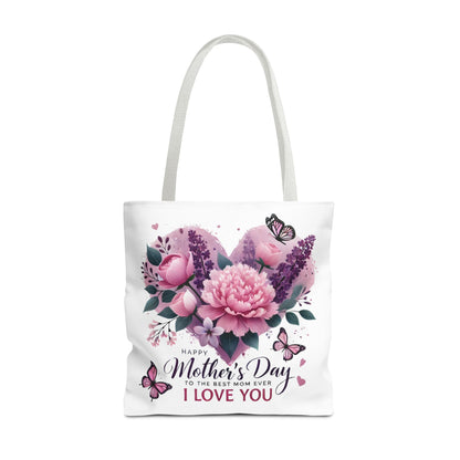 Mother's Day Floral Tote Bag - "Happy Mother's Day I Love You" Heart Bouquet