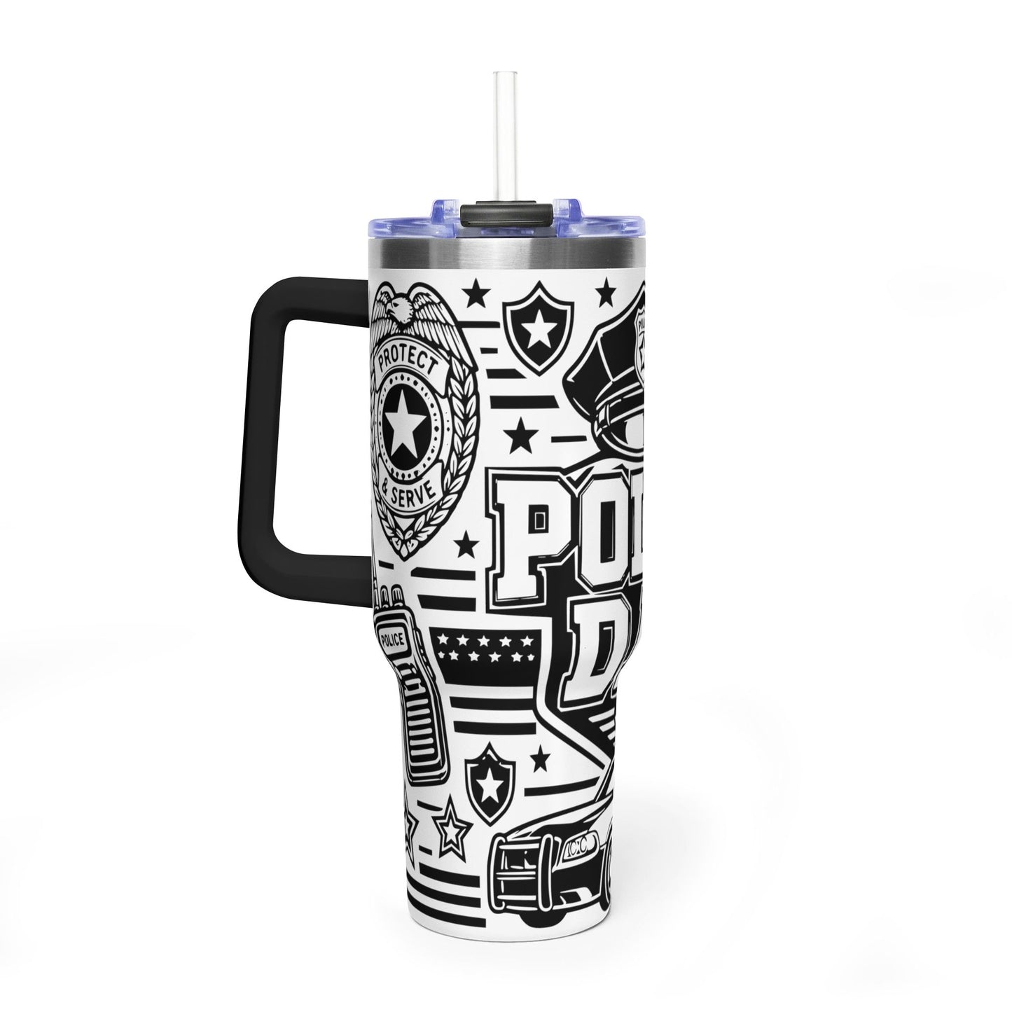 Tumbler — 'Police Dad' 40oz Vacuum Insulated Travel Mug (Patrol Badge Design)