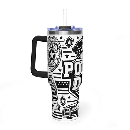 Tumbler — 'Police Dad' 40oz Vacuum Insulated Travel Mug (Patrol Badge Design)