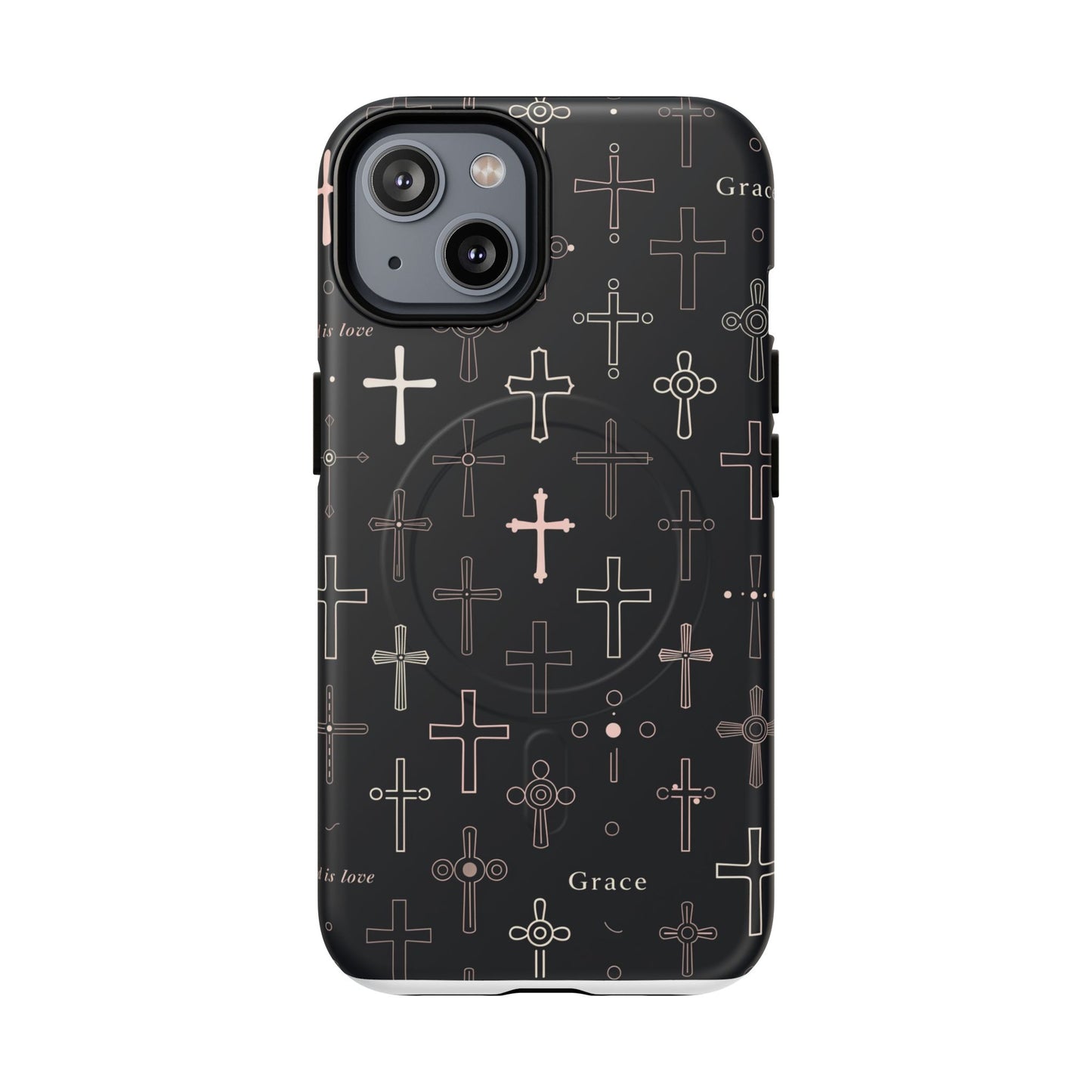 Magnetic Phone Case — Black Crosses "Grace" Protective Cover