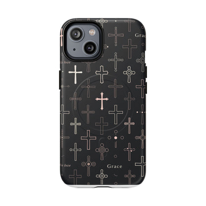 Magnetic Phone Case — Black Crosses "Grace" Protective Cover