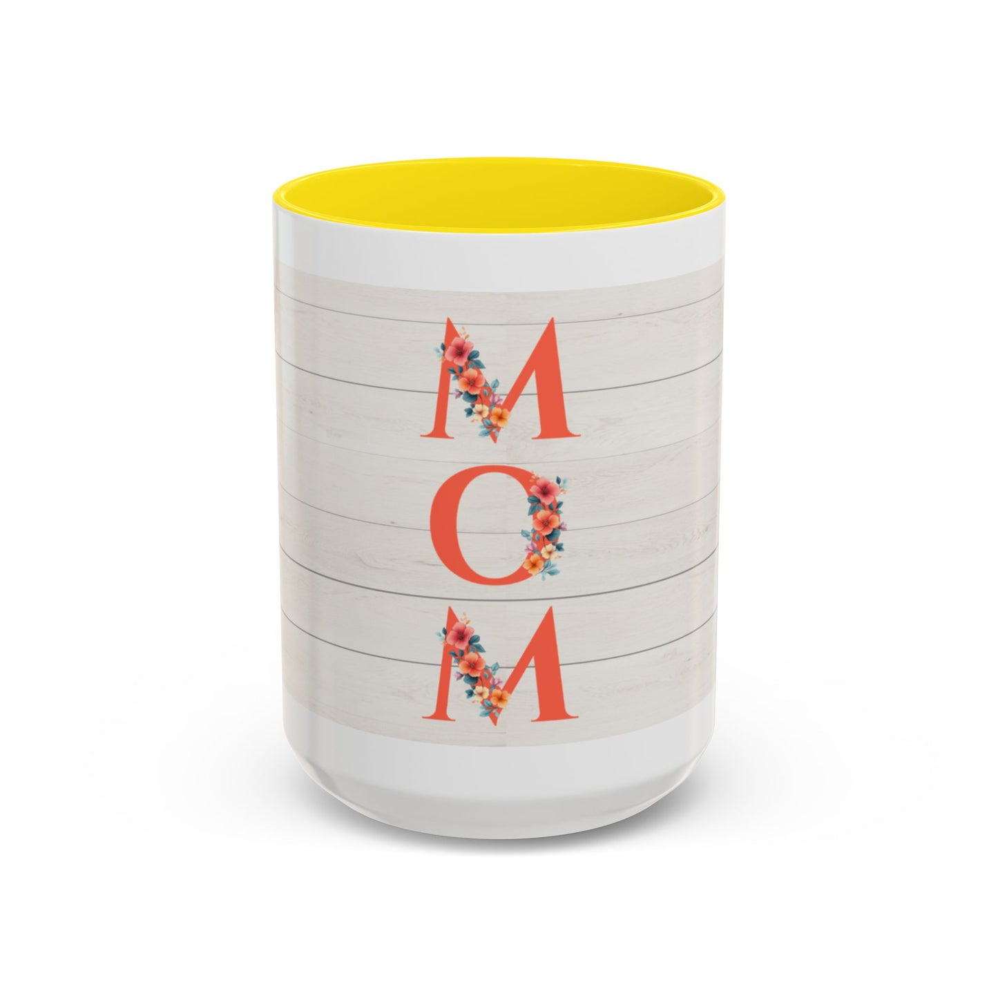 MOM Floral Accent Coffee Mug – Rustic Shiplap Mother's Day Gift (11/15 oz)