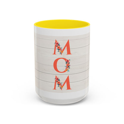 MOM Floral Accent Coffee Mug – Rustic Shiplap Mother's Day Gift (11/15 oz)