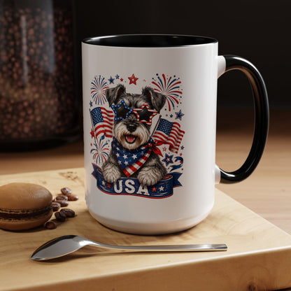 Patriotic Schnauzer Coffee Mug – USA Flag, Fireworks Accent Mug (11/15oz)