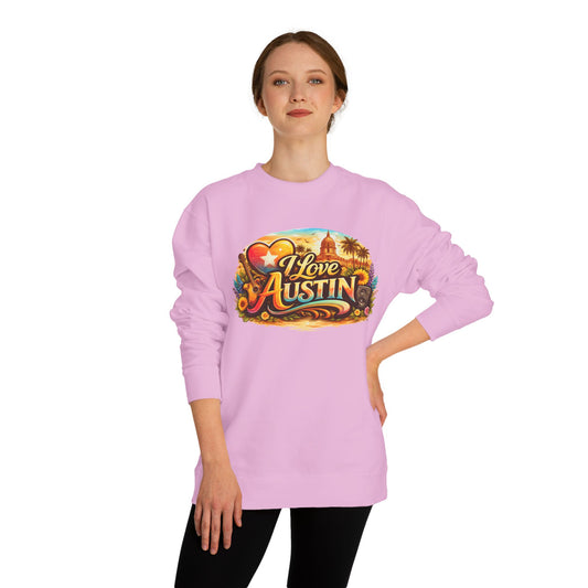 I Love Austin Crewneck Sweatshirt – Retro Texas Cityscape Pullover