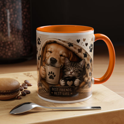 Dog and Cat Coffee Mug – "Best Friends, Best Life" Accent Tea Cup (11/15oz)