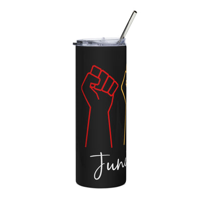 Juneteenth Fist Stainless Tumbler — 20oz Black Insulated Cup