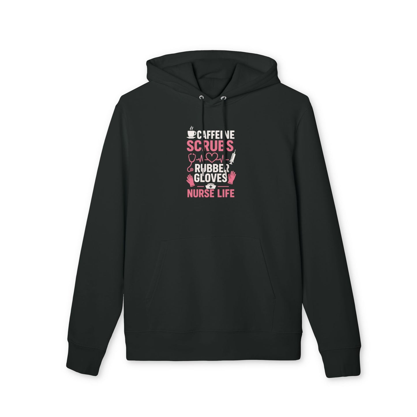 Nurse Life Hoodie – “Caffeine, Scrubs, Rubber Gloves” Graphic