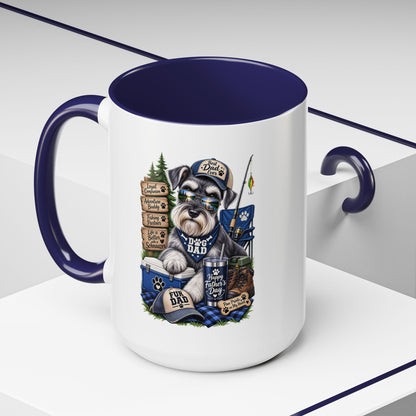 Schnauzer Dad Accent Coffee Mug – "Dog Dad" Camping Paw Print Design (11/15oz)