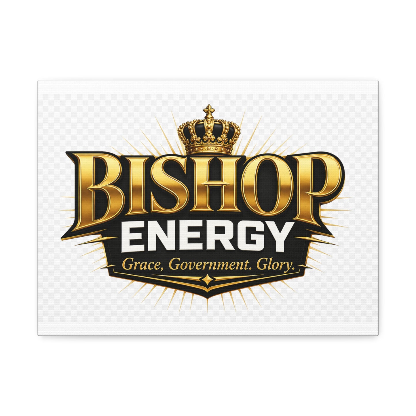 Bishop Energy Stretched Canvas - Gold Crown Emblem (Grace, Government, Glory)