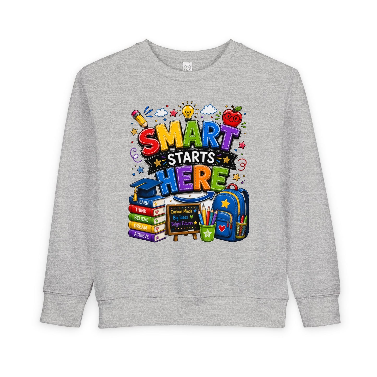 Toddler Sweatshirt — "Smart Starts Here" Back-to-School Kids Crewneck
