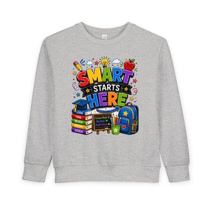 Toddler Sweatshirt — "Smart Starts Here" Back-to-School Kids Crewneck