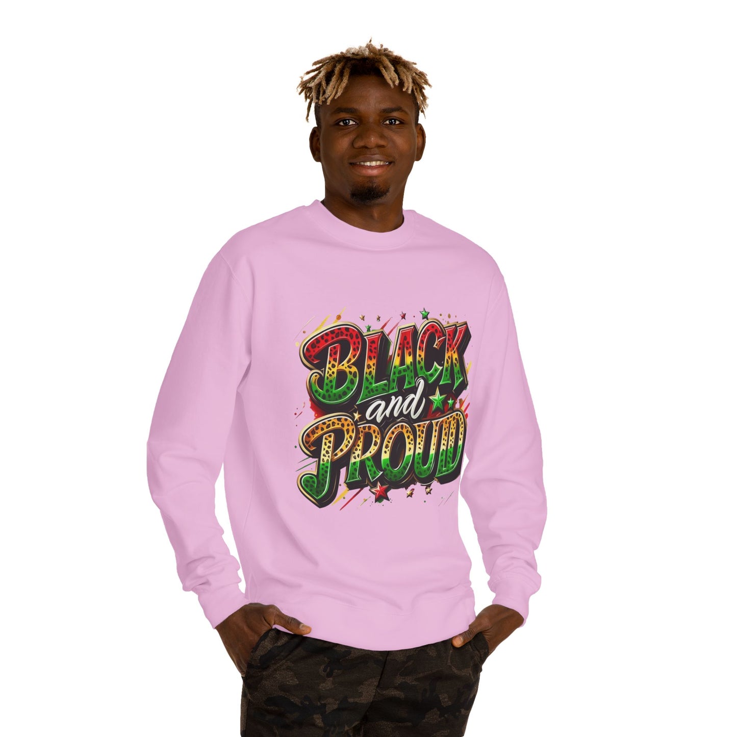 Black and Proud Crewneck Sweatshirt — Afrocentric Pride Graphic